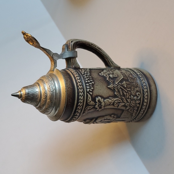 Vintage West Germany Stoneware Gerzit Pewter Lidded Stein - Picture 1 of 14